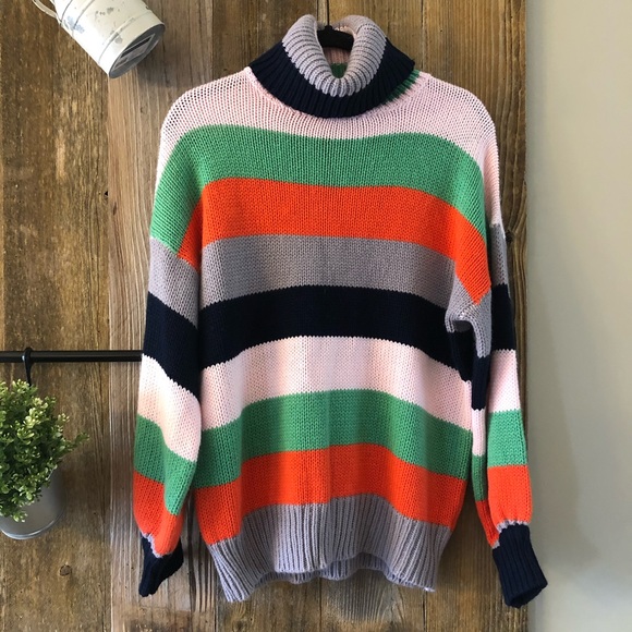 She and Sky Sweaters - She + Sky | Striped Turtleneck Pullover Sweater